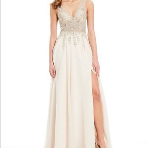 GB Social V-Neck Crystal Beaded Ballgown